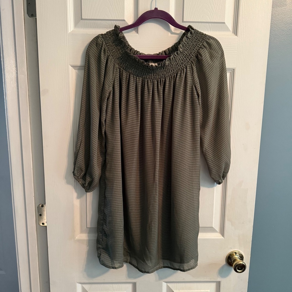 Abercrombie & Fitch Women's Green Checkered Smocked Neck Dress Boho Chic